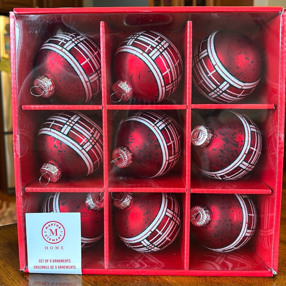 Martha Stewart Mercury Glass Plaid Ornaments